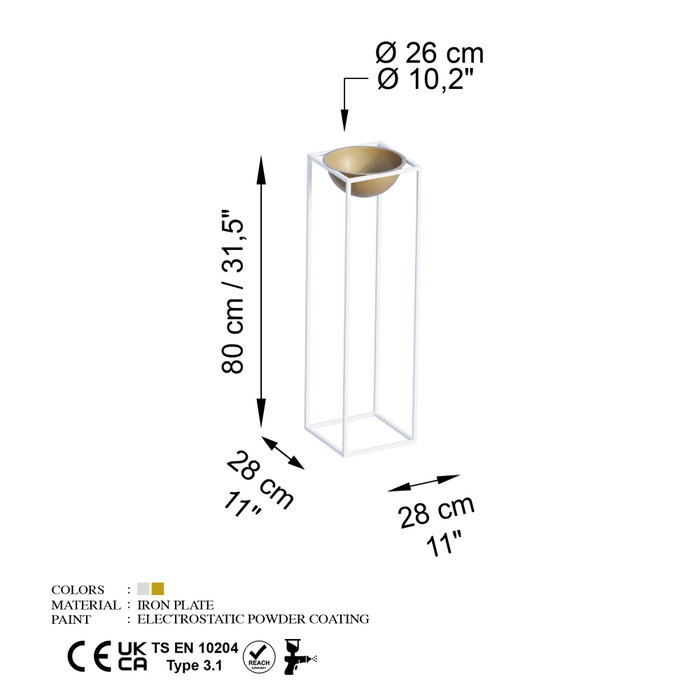Aberto Design Maceta Decorativa GED-020-C Blanco y Dorado Aberto Design Maceta Decorativa GED-020-C Blanco y Dorado
